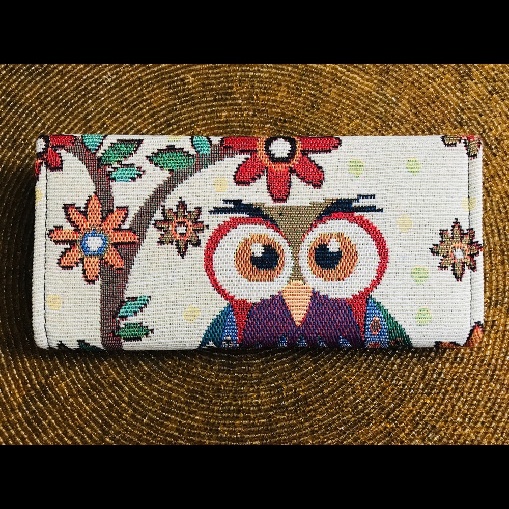Tapestry Cotton Woven Clutch w/ Owl on Branch